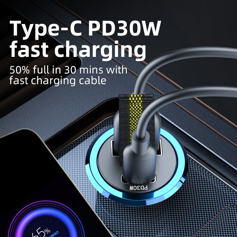 90W Car Charger Fast Charger Mini Metal Car Charger PD30W Fast Charging Hidden Mini Car Charger QC3.0 Car Charger