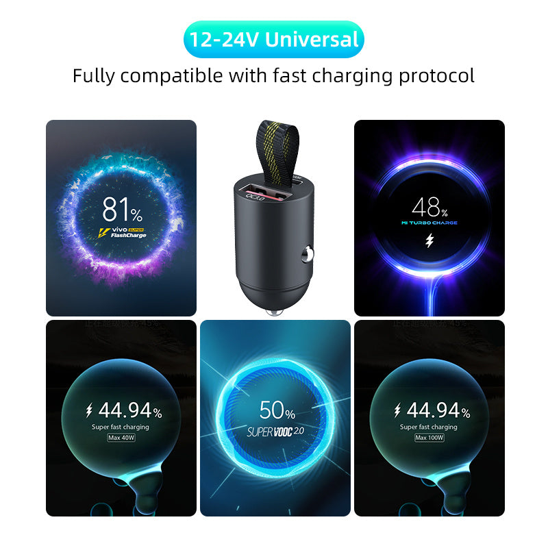 90W Car Charger Fast Charger Mini Metal Car Charger PD30W Fast Charging Hidden Mini Car Charger QC3.0 Car Charger
